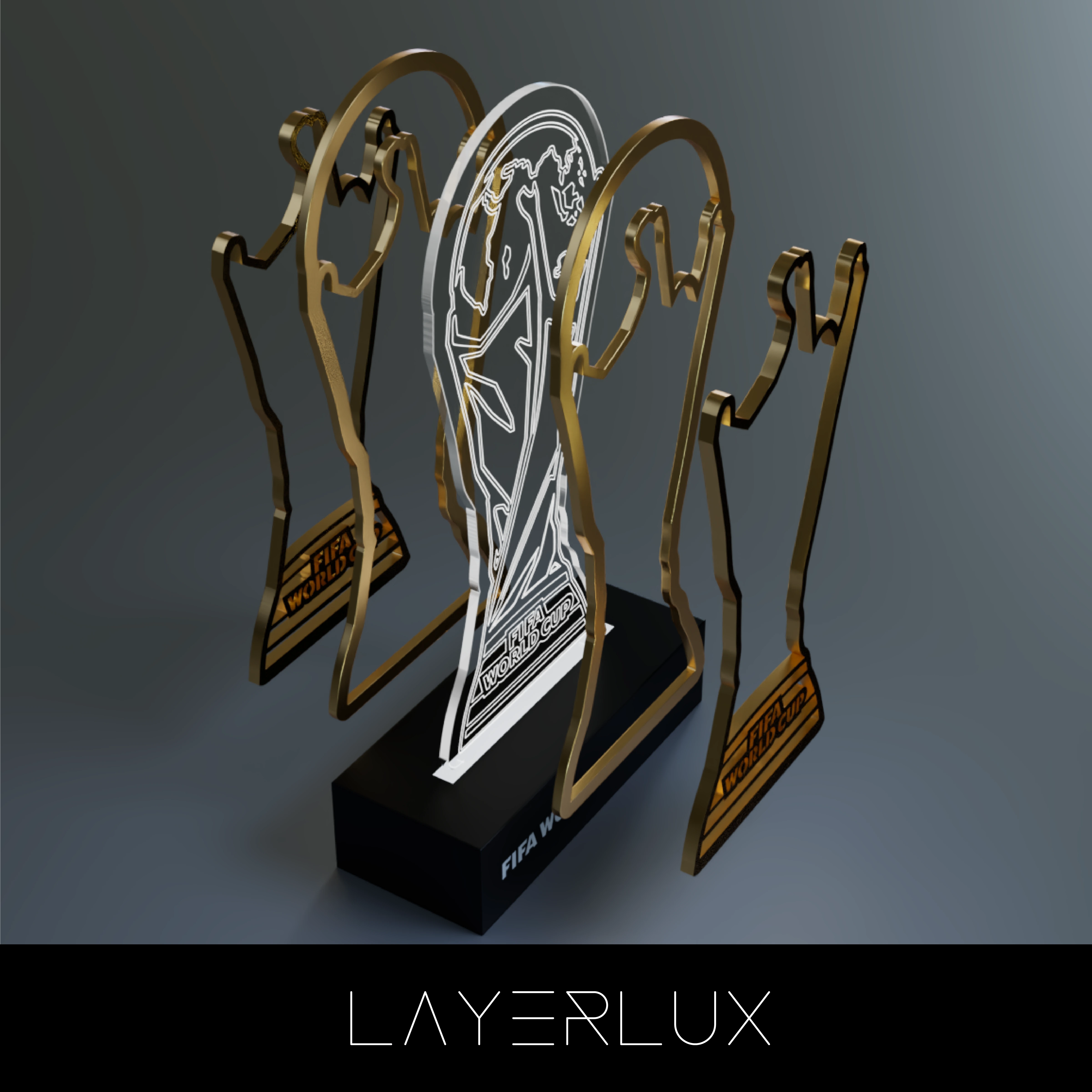 Layered wood acrylic trophy light design details